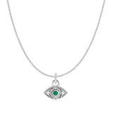 Mini evil eye necklace in 14K white gold with emerald and diamond variant--Emerald variant--14K-white-gold
