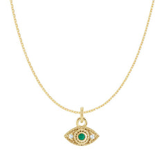 Mini evil eye necklace in 14K yellow gold with emerald and diamond variant--Emerald variant--14K-yellow-gold