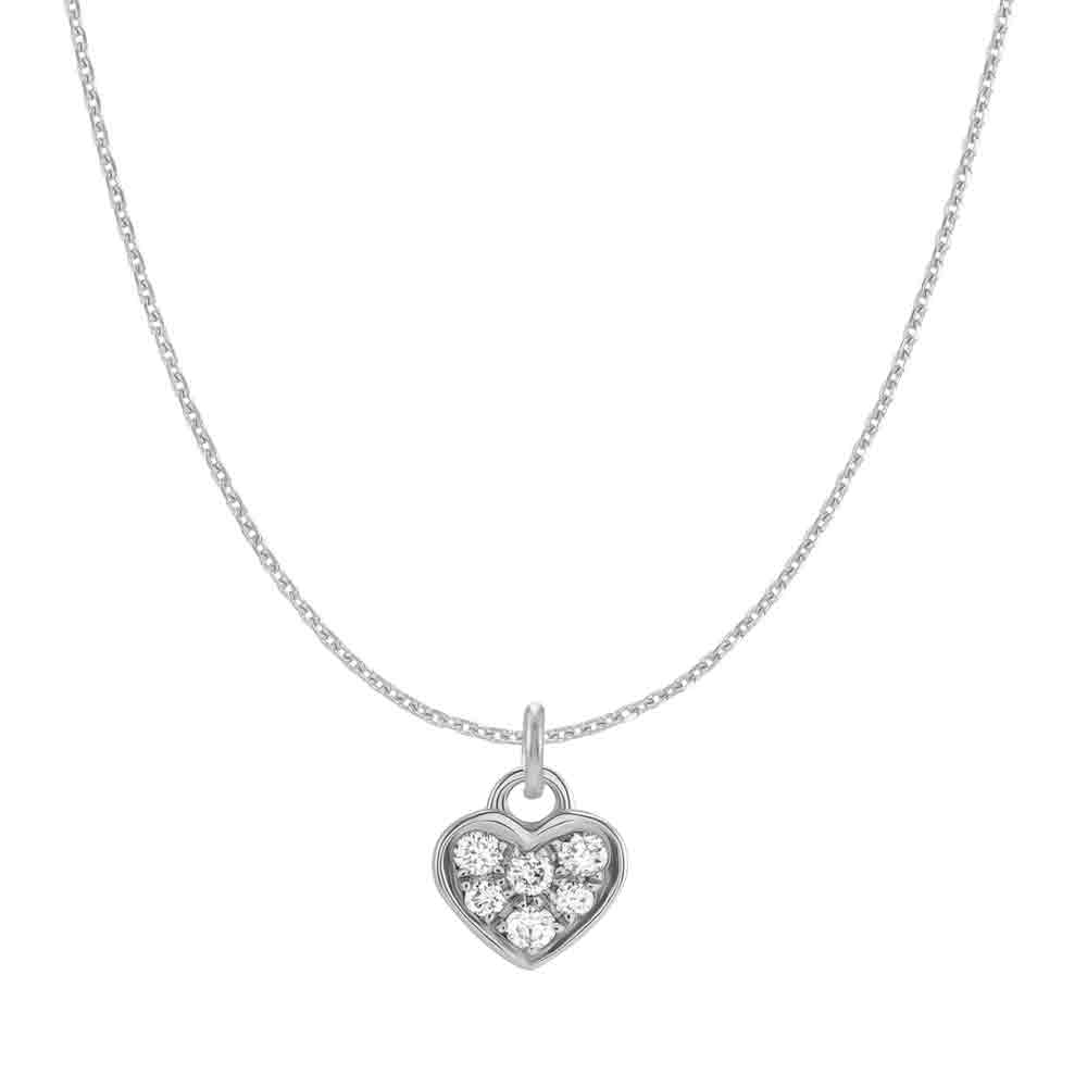 Diamond pavé heart necklace in 14K white gold on chain, front view variant--14K-white-gold