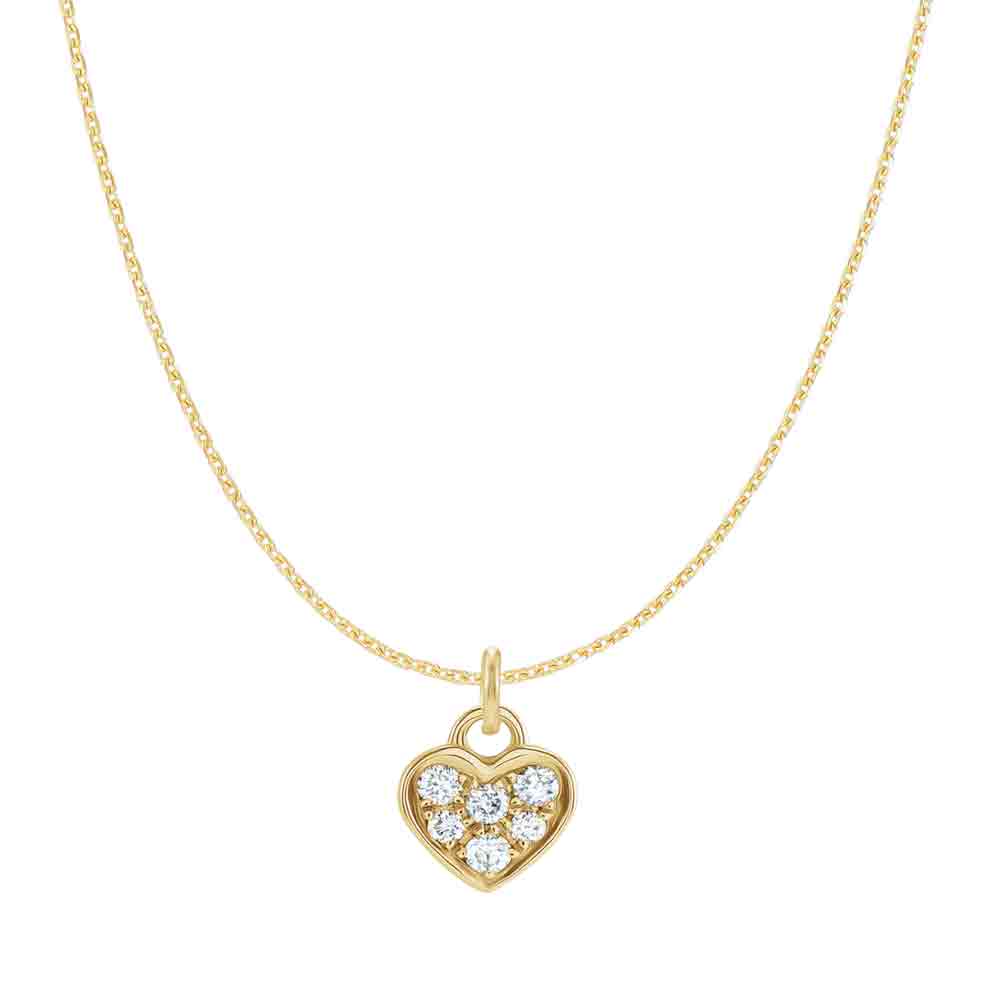 Diamond pavé heart necklace in 14K yellow gold on chain, front view variant--14K-yellow-gold