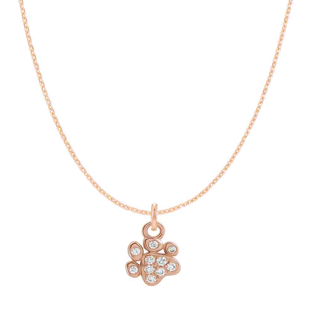 Diamond pavé paw necklace in 14K rose gold on chain, front view variant--14K-rose-gold