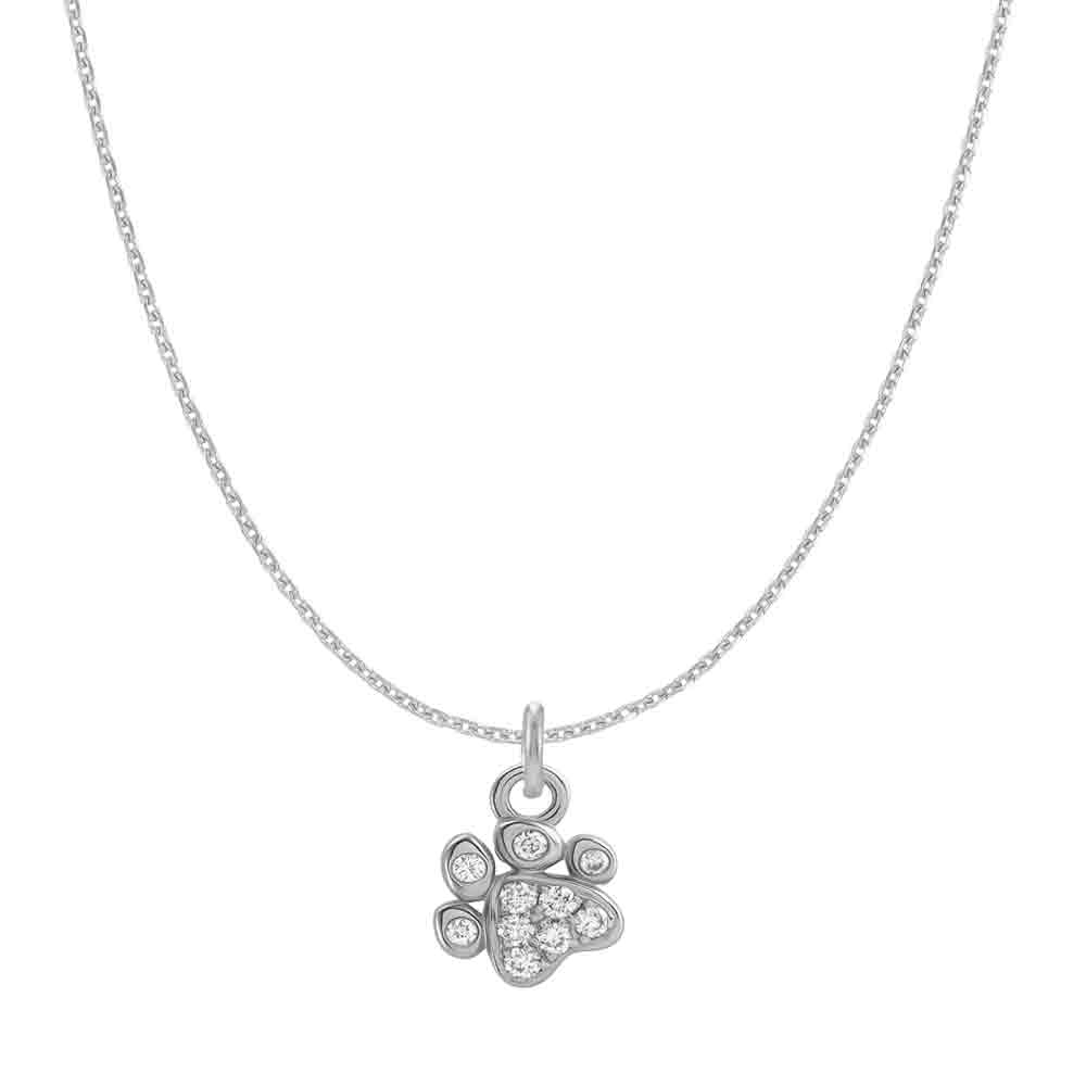 Diamond pavé paw necklace in 14K white gold on chain, front view variant--14K-white-gold