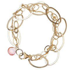 Natural pink topaz woven chain bracelet in 14K gold-fill, close-up of setting variant--Pink-Topaz variant--Gold-fill