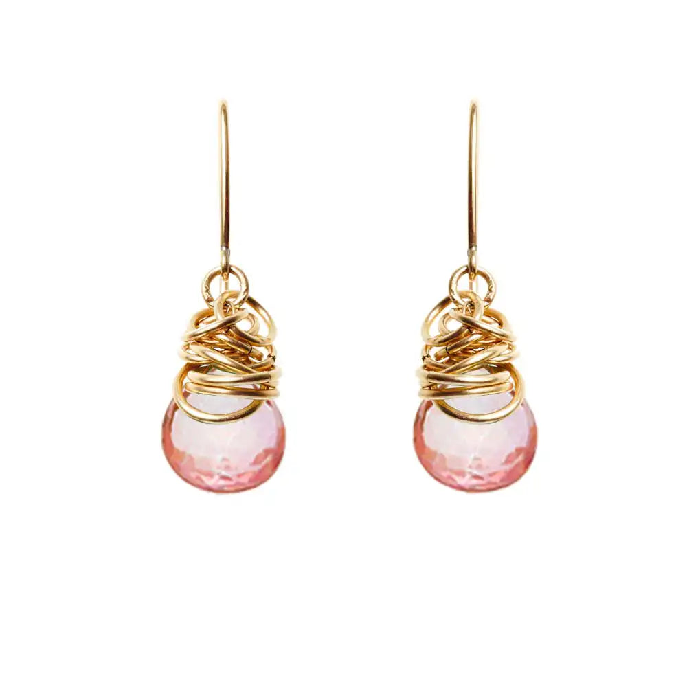Pink topaz dangle earrings in 14K gold-fill, warm gold setting with soft pink topaz stone variant--Gold-fill variant--Pink-Topaz