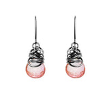 Pink topaz dangle earrings in oxidized sterling silver, dark setting with rosy pink topaz stone variant--Oxidized-sterling-silver