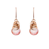 Pink topaz dangle earrings in rose gold-fill, blush metal with soft pink topaz stone, on model variant--Rose-Gold-fill