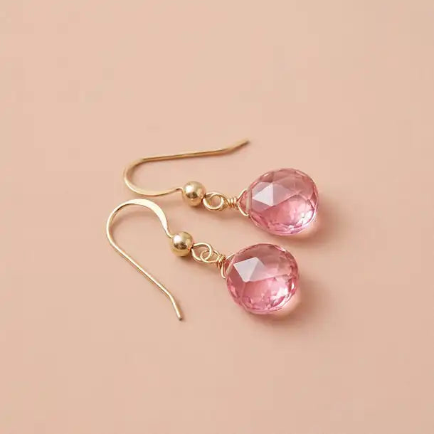 Handmade pink topaz earrings custom made for you. variant--Rose-Gold-fill, variant--Gold-fill, variant--Sterling-silver, variant--14K-yellow-gold, variant--14K-white-gold variant--Pink-Topaz, variant--Oxidized-sterling-silver