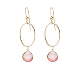 Pink Topaz gemstone hoop earrings in 14K gold-fill, hand-cut soft pink stone, handmade in the USA variant--Pink-Topaz variant--Gold-fill