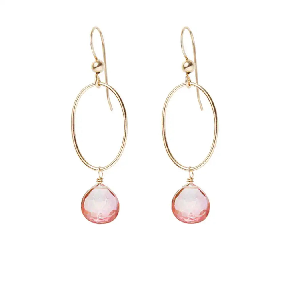 Pink Topaz gemstone hoop earrings in 14K gold-fill, hand-cut soft pink stone, handmade in the USA variant--Oxidized sterling silver