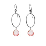 Pink Topaz gemstone hoop earrings in oxidized silver, hand-cut soft pink stone, handmade in the USA variant--Oxidized-sterling-silver