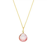 Pink topaz drop necklace in gold-fill, genuine pink topaz pendant variant--14K-rose-gold