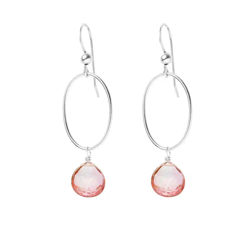 Pink Topaz gemstone hoop earrings in sterling silver, hand-cut soft pink stone, handmade in the USA variant--Pink-Topaz variant--Sterling-silver