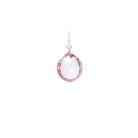 Natural pink topaz 11mm briolette charm in sterling silver, flat lay on neutral background