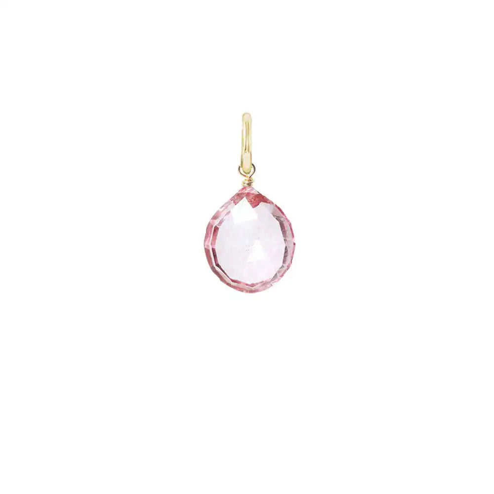 Teardrop-shaped pink topaz gemstone in 6mm, wire-wrapped in sterling silver for minimalist styling. variant--Sterling silver variant--Small