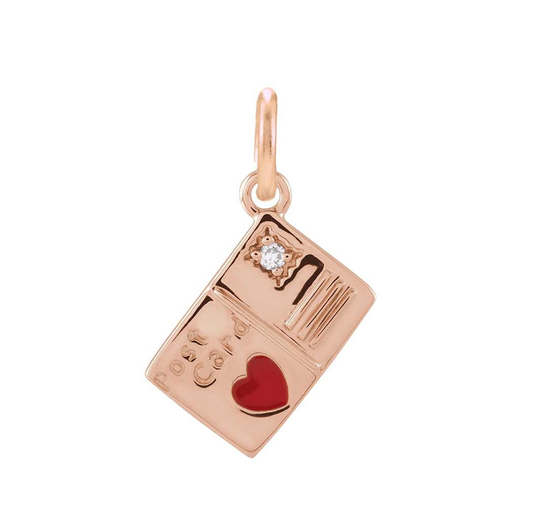 Tiny diamond postcard charm in 14K gold, front view variant--14K-rose-gold