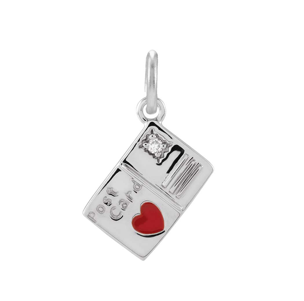 Tiny diamond postcard charm in 14K gold, front view variant--14K-white-gold