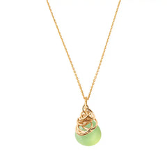 Natural prehnite pendant necklace in 14K gold-fill, side view detail