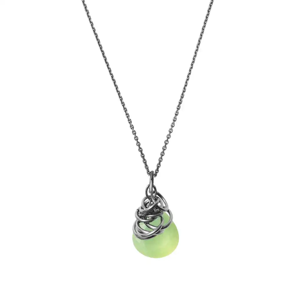 Natural prehnite pendant necklace in sterling silver, detail view variant--Oxidized-sterling-silver