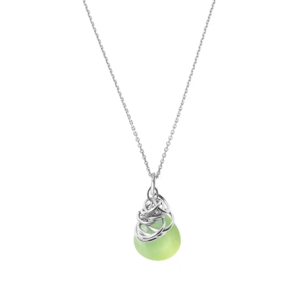 Natural prehnite pendant necklace in sterling silver, flat lay on neutral background variant--Prehnite variant--Sterling-silver