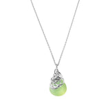 Natural prehnite pendant necklace in sterling silver, flat lay on neutral background variant--Sterling-silver