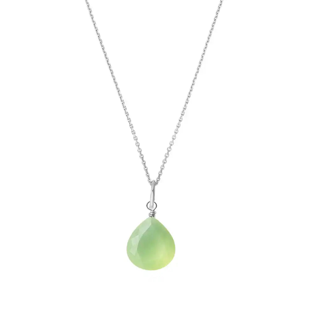 Prehnite drop pendant necklace in 14K white gold, product photography variant--14K-white-gold