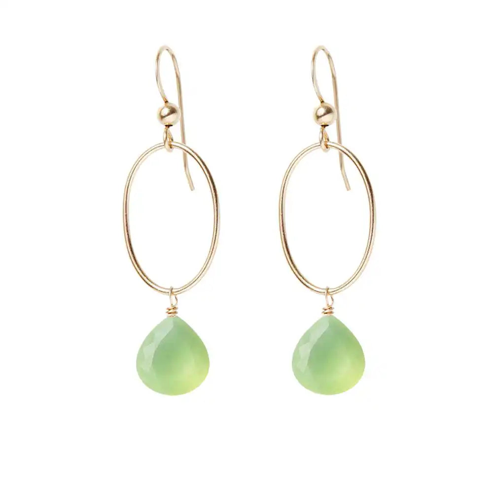 Prehnite gemstone hoop earrings in gold-fill, hand-cut glowing green stone, handmade in the USA variant--Gold-fill