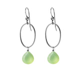 Prehnite gemstone hoop earrings in oxidized silver, hand-cut glowing green stone, handmade in the USA variant--Oxidized-sterling-silver