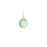 Natural prehnite 11mm briolette charm in sterling silver, flat lay on neutral background variant--Sterling-silver variant--Large