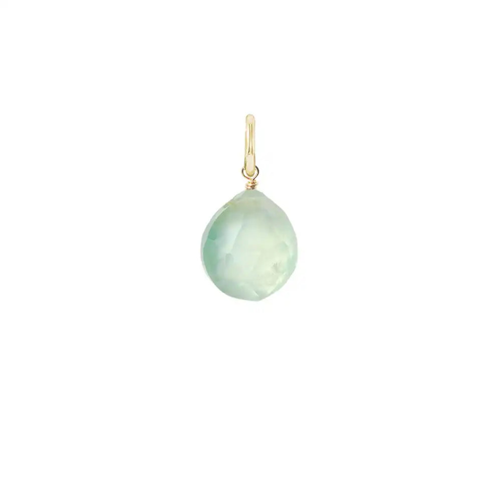 Faceted teardrop charm in prehnite, 6mm, suspended from artisan sterling silver wrap. variant--Gold-fill variant--Large
