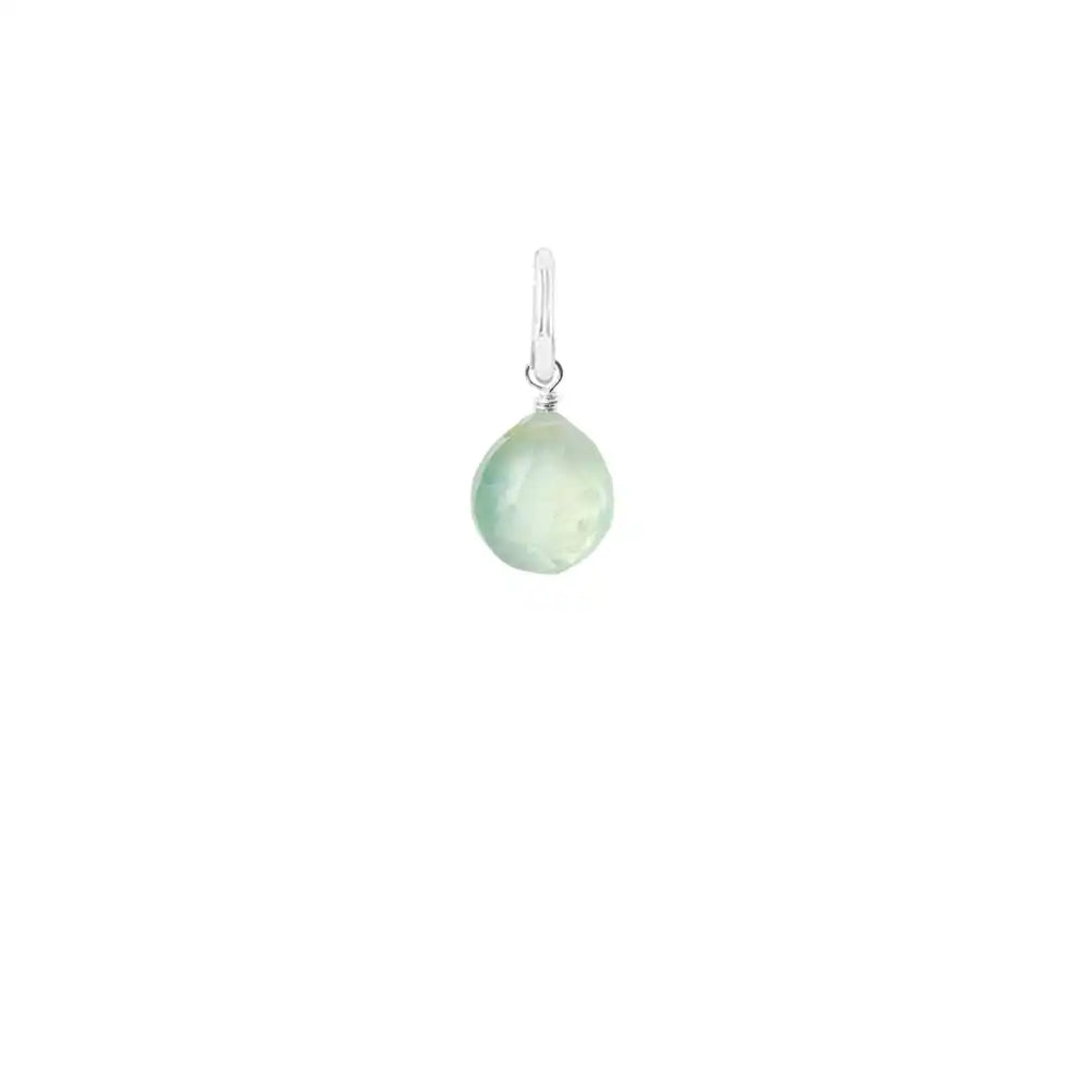 Dainty 12mm briolette charm made from natural prehnite, set in sterling silver for layering. variant--Sterling-silver variant--Small