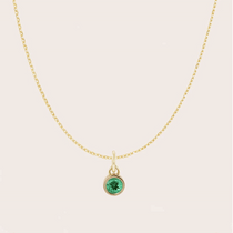 Bezel-set birthstone charm necklace in 14K yellow gold with multiple birthstones variant--Garnet variant--Amethyst variant--Aquamarine variant--Diamond variant--Emerald variant--Alexandrite variant--Ruby variant--Peridot variant--Sapphire variant--Tourmaline variant--Citrine variant--Zircon variant--14K-yellow-gold variant--14K-white-gold variant--14K-rose-gold