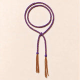 Purple braided chain and silk lariat necklace in 14K gold-fill, flat lay