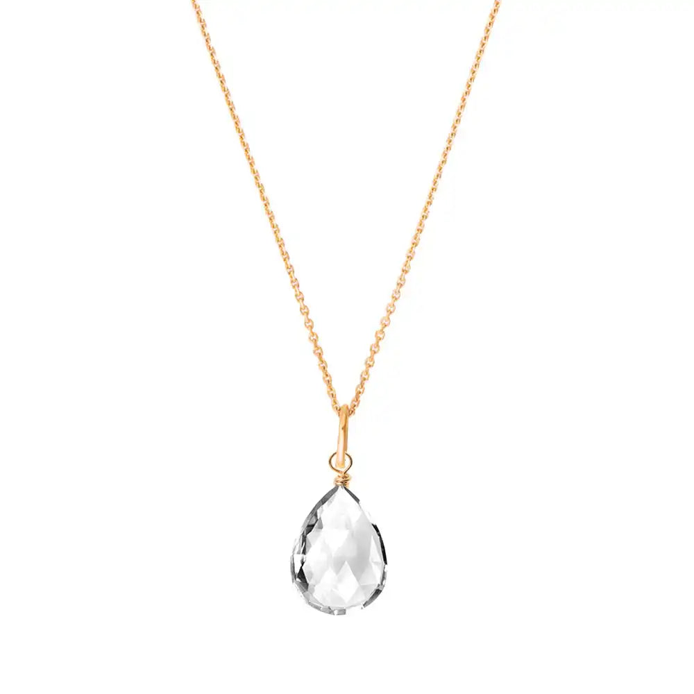 Clear white topaz necklace paired with rose gold-fill metal