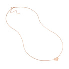 Rose gold adjustable chain detail of Mini Heart Necklace showing 16–18 inch length and spring-ring clasp