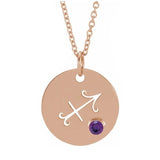 14K rose gold zodiac charm necklace for Sagittarius, paired with a natural gemstone. variant--14K-rose-gold
