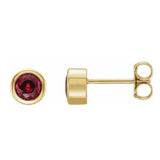 Ruby bezel stud earrings side view in 14K yellow gold variant--14K-yellow-gold