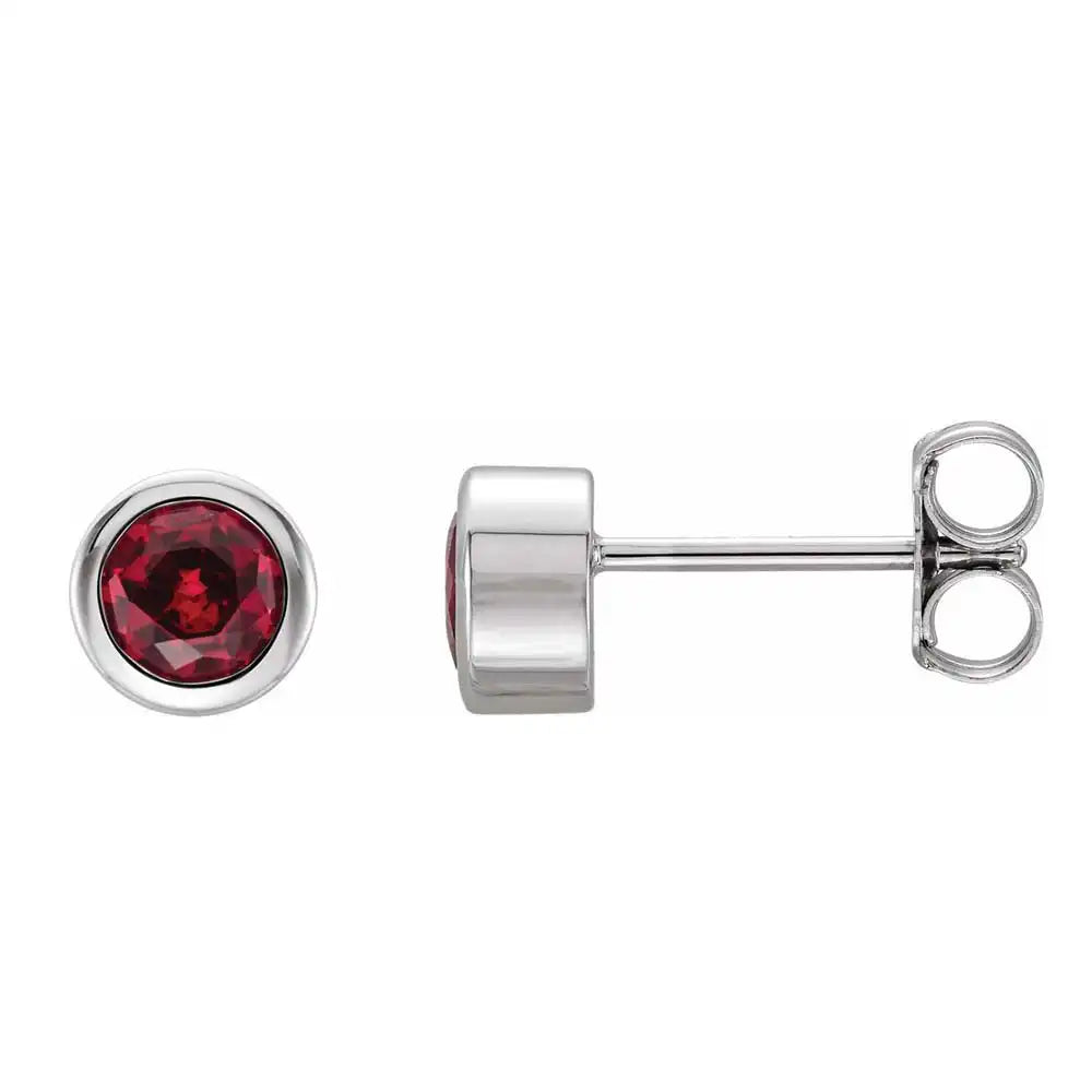 Ruby bezel stud earrings side view in 14K white gold variant--14K-white-gold