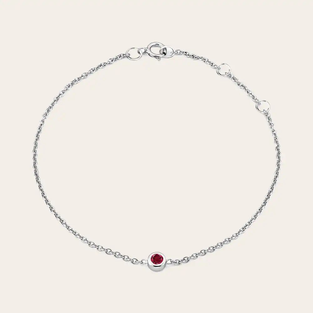 Minimalist bezel ruby bracelet for stacking white gold variant--14K-white-gold variant--Ruby