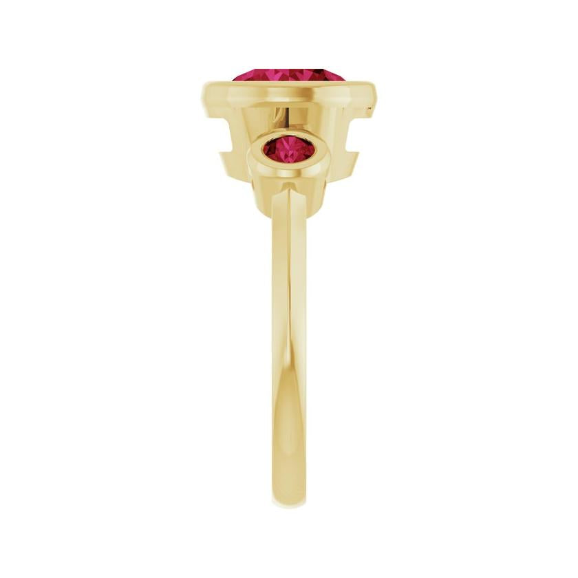 Ethical ruby ring in 10K gold with rich red gems, handcrafted in the USA