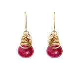 Ruby dangle earrings in 14K gold-fill, warm gold setting with vivid red ruby gemstone variant--Gold-fill variant--Ruby