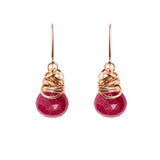 Ruby dangle earrings in rose gold-fill, blush metal with bold deep red ruby stone variant--Rose-Gold-fill