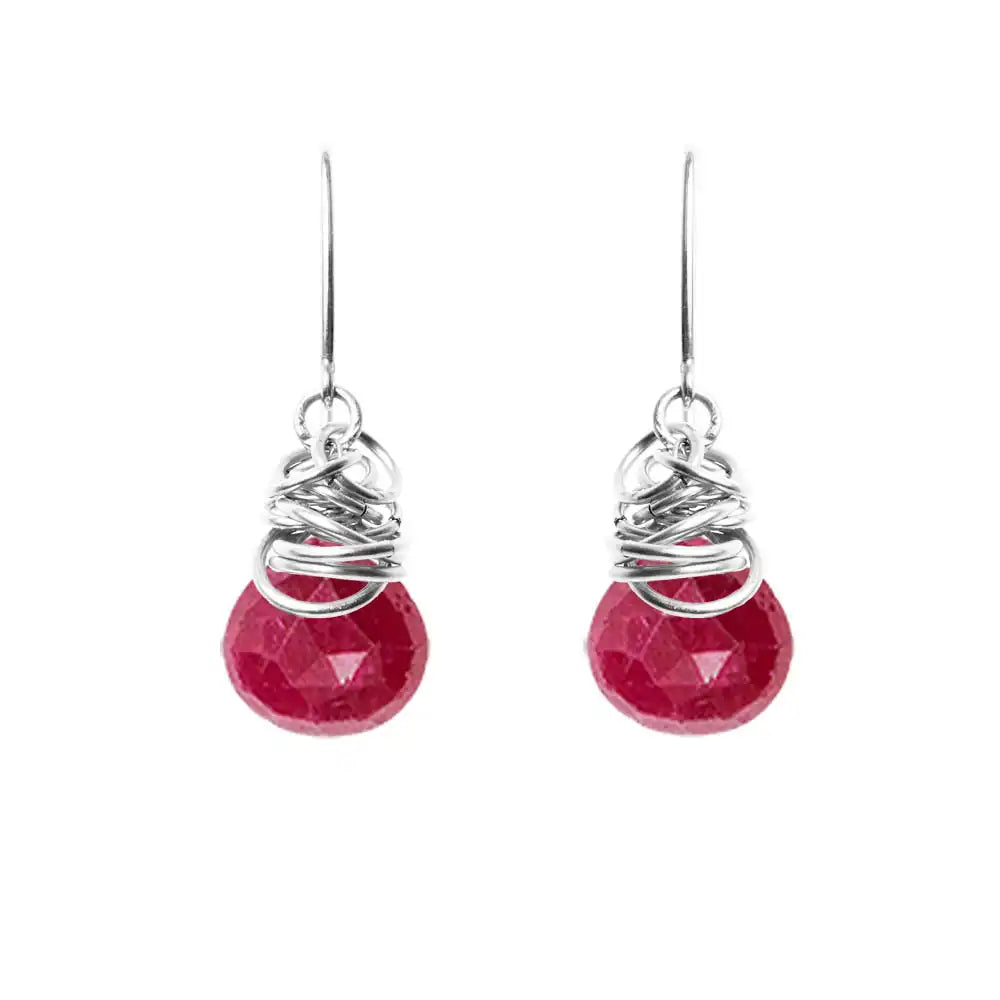 Ruby dangle earrings in sterling silver, minimalist silver bezel with deep red ruby stone variant--Sterling-silver variant--Ruby