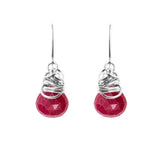 Ruby dangle earrings in sterling silver, minimalist silver bezel with deep red ruby stone variant--Sterling-silver variant--Ruby