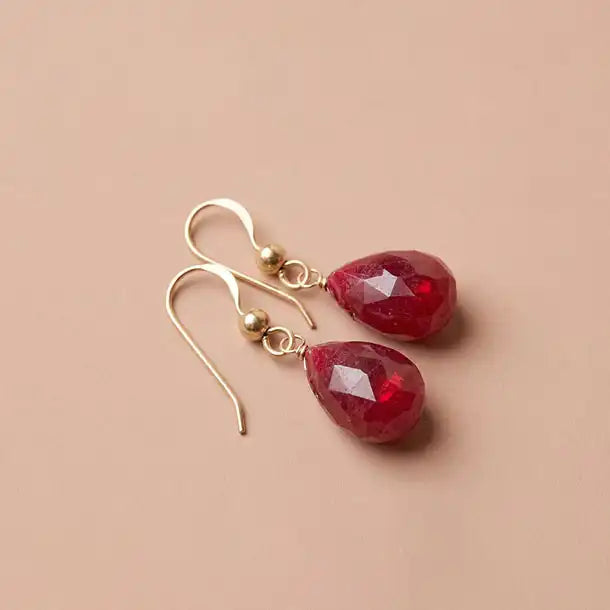 Lightweight ruby earrings handcrafted in the US. variant--Gold-fill, variant--Sterling-silver, variant--14K-yellow-gold, variant--14K-white-gold variant--Ruby