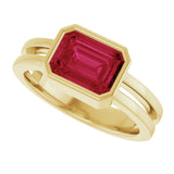 Ruby emerald-cut cocktail ring in 14K yellow gold, bold red statement ring variant--Ruby variant--14K-yellow-gold