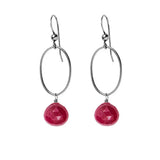 Ruby gemstone hoop earrings in oxidized silver, hand-cut vivid red stone, handmade in the USA variant--Oxidized-sterling-silver