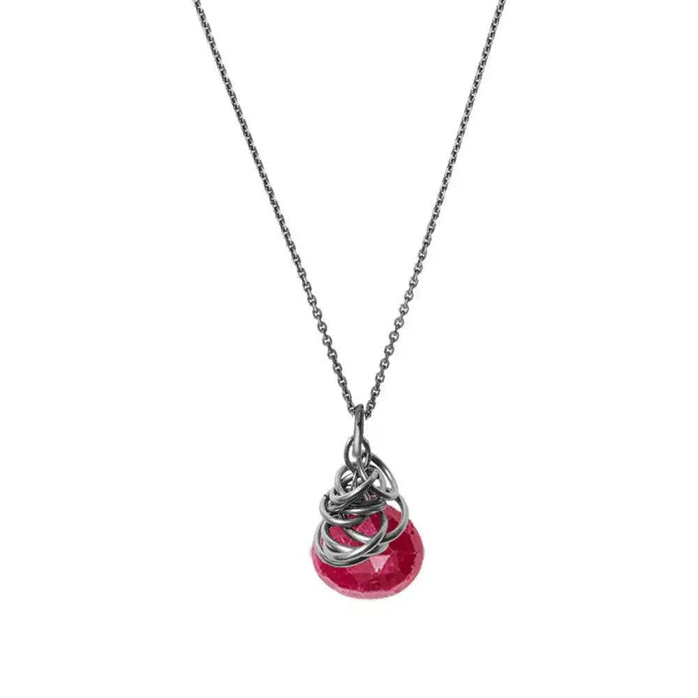 Genuine ruby pendant necklace sterling silver