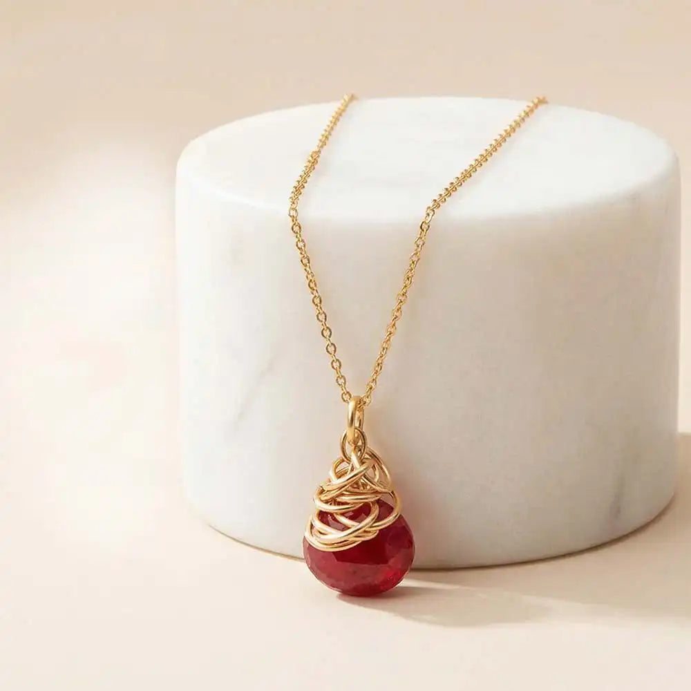 Textured ruby necklace for July birthstone variant--Gold-fill variant--Rose-Gold-fill variant--Sterling-silver variant--Oxidized-sterling-silver variant--Ruby