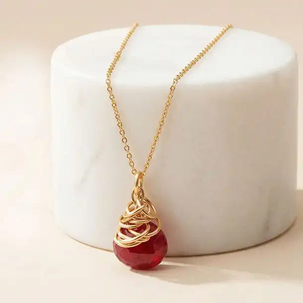 Textured ruby necklace for July birthstone  variant--Gold-fill, variant--Rose-gold-fill, variant--Sterling-silver, variant--Oxidized-sterling-silver variant--Ruby