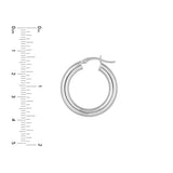 4mm gold tube hoop earrings 25mm in 14K white gold with ruler for scale variant--14K-white-gold variant--25mm
